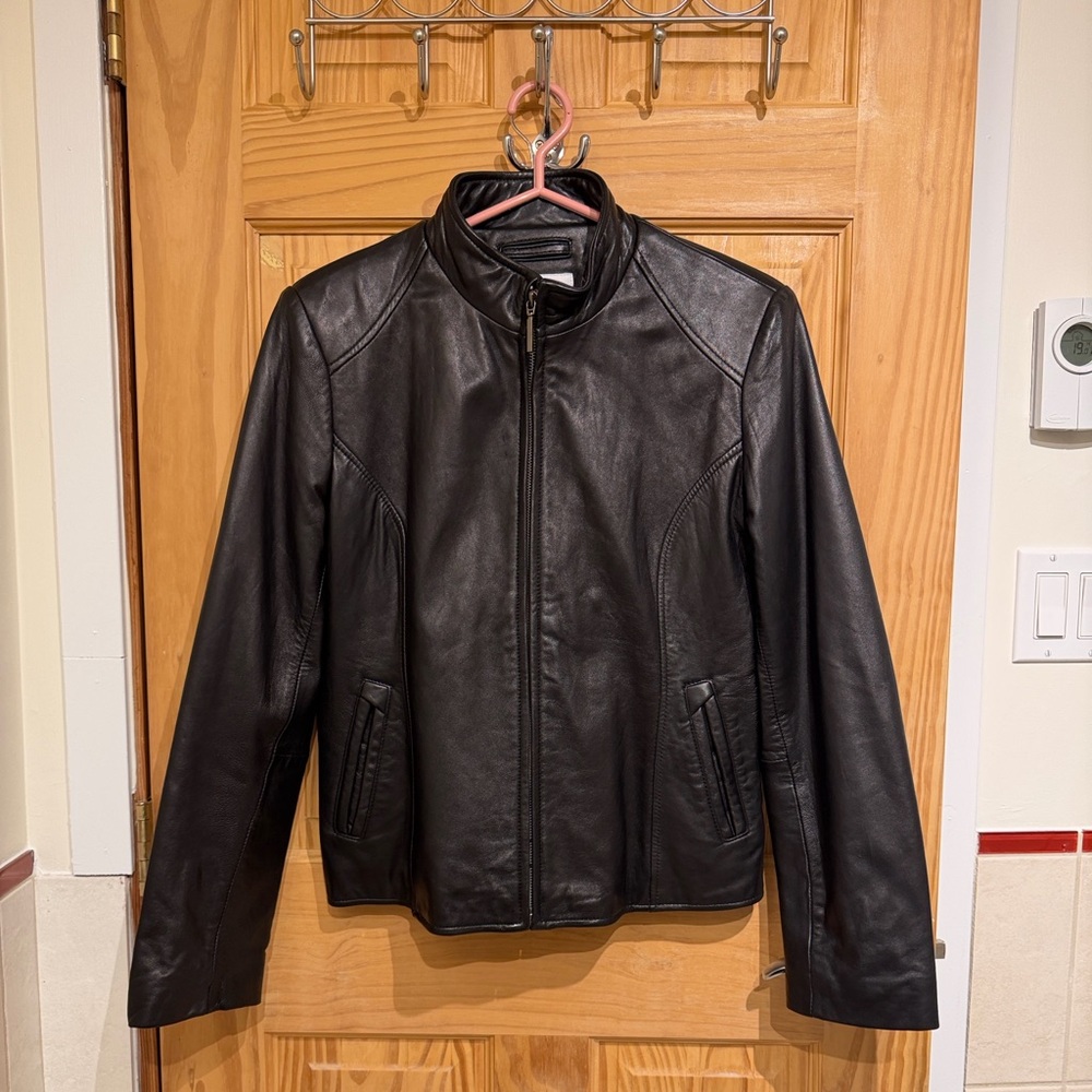 Women’s Black Leather Jacket - Classic Zip Front